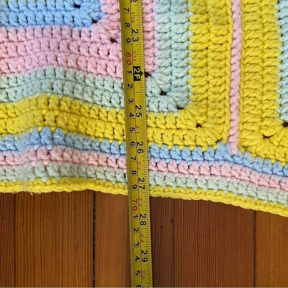 Afghan Crochet Throw Blanket Raised 3D Square Blanket Handmade Pastel Rainbow